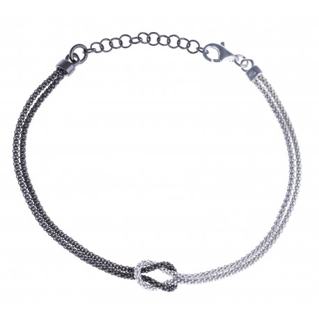 Bracelet argent rhodié 3,2g - "n?ud" - 2 tons noir et blanc - 17+3cm