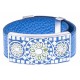 Bracelet acier - nacre - émail - cuir bleu - largeur 2cm - longueur 23,5cm