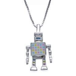 CHIKIBOT - Chikifit - Collier argent rhodié 3g - émail - oxydes de zirconium - maille vénitienne - 50cm