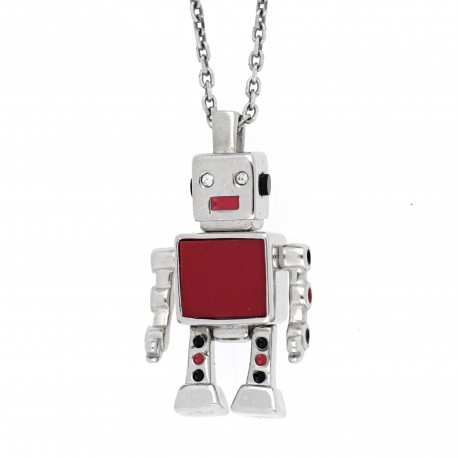 CHIKIBOT - Chikigrrr - Collier argent rhodié 8,1g - émail - oxydes de zirconium - maille forçat - 50cm