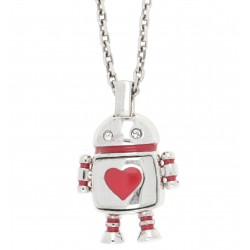 CHIKIBOT - Chikilove - Collier argent rhodié 4,7g - émail - maille forçat - oxyde de zirconium - 38+5cm