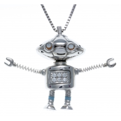 CHIKIBOT - Chikifriendz n°1 - Collier argent rhodié 7,3g - émail - maille vénitienne - oxydes de zirconium - 50cm