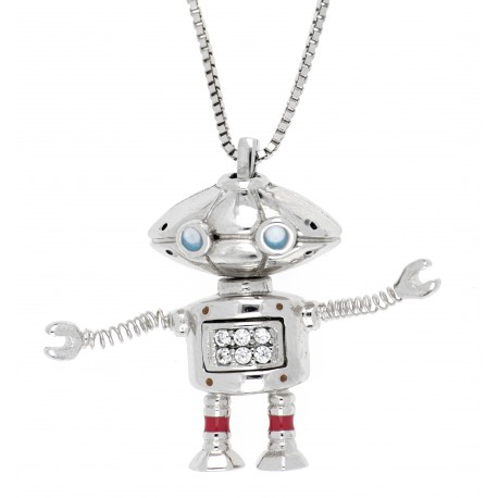 CHIKIBOT - Chikifriendz n°2 - Collier argent rhodié 7,3g - émail - maille vénitienne - oxydes de zirconium - 50cm