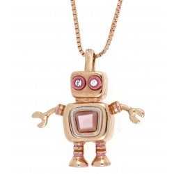 CHIKIBOT - Chikihugz Fille - Collier argent rhodié rosé 3,5g - émail - maille vénitienne - oxydes de zirconium - 40cm