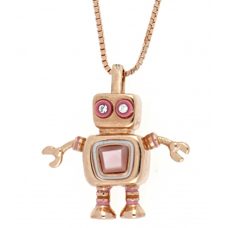 CHIKIBOT - Chikihugz Fille - Collier argent rhodié rosé 3,5g - émail - maille vénitienne - oxydes de zirconium - 40cm réglable