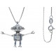 CHIKIBOT - Chikifriendz n°1 - Collier argent rhodié 7,3g - émail - maille vénitienne - oxydes de zirconium - 50cm