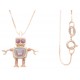 CHIKIBOT - Chikihugz Fille - Collier argent rhodié rosé 3,5g - émail - maille vénitienne - oxydes de zirconium - 40cm
