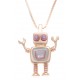 CHIKIBOT - Chikihugz Fille - Collier argent rhodié rosé 3,5g - émail - maille vénitienne - oxydes de zirconium - 40cm