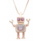 CHIKIBOT - Chikihugz Fille - Collier argent rhodié rosé 3,5g - émail - maille vénitienne - oxydes de zirconium - 40cm