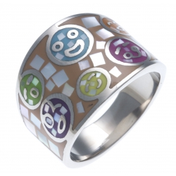 Bague en acier - nacre - émail - smileys - T52 à T62