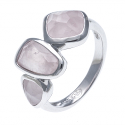 Bague argent rhodié 3,7g - quartz rose - T52 à 60