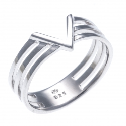 Bague argent rhodié 2,4g - signe V - Taille 50 à 60