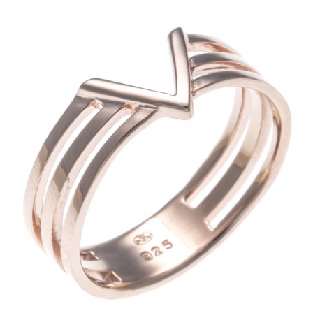 Bague argent rhodié 2,4g -  signe V - rosé - Taille 50 à 60