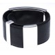 Bracelet acier - émail - nacre - cuir noir - largeur 3cm - longueur 23,5cm