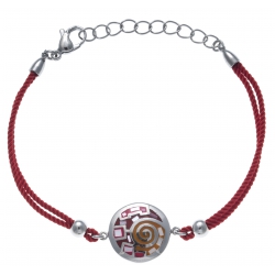 Bracelet acier - nacre - émail - coton rouge - 17+3cm