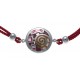 Bracelet acier - nacre - émail - coton rouge - 17+3cm