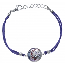 Bracelet acier - nacre - émail - coton violet - 17+3cm