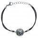 Bracelet acier - nacre - émail - coton noir - strass - 17+3cm