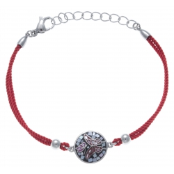 Bracelet acier - nacre - émail - papillon coton rouge - 17+3cm