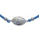 Bracelet acier - nacre - émail - paon - coton bleu clair - 17+3cm