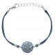Bracelet acier - nacre - émail - coton bleu foncé - 17+3cm