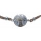 Bracelet acier - nacre - émail - arbre de vie - coton marron clair - 17+3cm