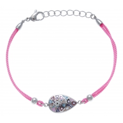 Bracelet acier - nacre - émail - coton rose - 17+3cm