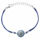 Bracelet acier - nacre - émail - coton bleu foncé  - 17+3cm