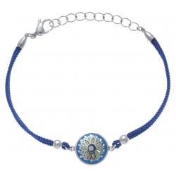 Bracelet acier - nacre - émail - coton bleu foncé  - 17+3cm