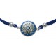 Bracelet acier - nacre - émail - coton bleu foncé  - 17+3cm