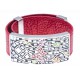 Bracelet acier - émail - nacre - papillon - cuir rouge - largeur 2 cm - longueur