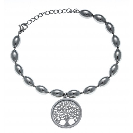 Bracelet acier - arbre de vie - satiné - diamètre 2cm - 17+4cm