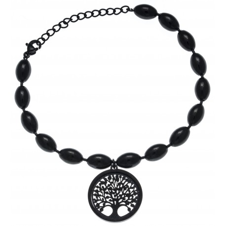 Bracelet acier noir - arbre de vie - satiné - diamètre 2cm - 17+4cm