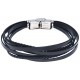 Bracelet acier pour homme - cuir et cuir tressé italien noir - 6 rangs - 21cm