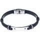 Bracelet acier pour homme - cuir italien noir - polyester - 21cm