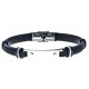 Bracelet acier pour homme - cuir italien noir - polyester - 21cm
