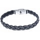 Bracelet acier pour homme - cuir tressé italien noir -  cabler acier - 21cm