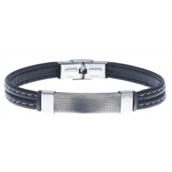 Bracelet acier pour homme - cuir synthétique  - 21 cm