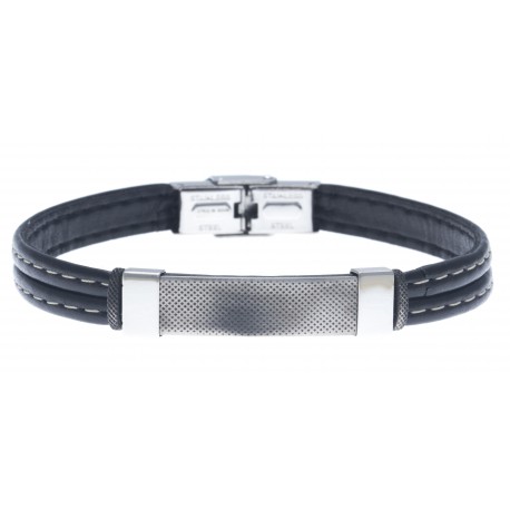 Bracelet acier pour homme - cuir synthétique  - 21 cm