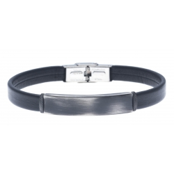 Bracelet acier pour homme - cuir synthétique  - 21 cm