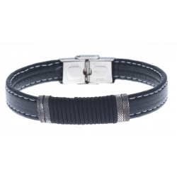 Bracelet acier pour homme - cuir synthétique - cordes - 21cm