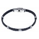 Bracelet acier pour homme - cuir tressé italien noir - 2 rangs - 3 vis - 21cm