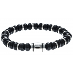 Bracelet acier pour homme - élastique - onyx - 21cm