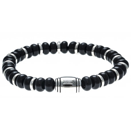 Bracelet acier pour homme - élastique - onyx - 21cm