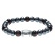 Bracelet acier pour homme - élastique - hématite - œil de tigre - 21cm