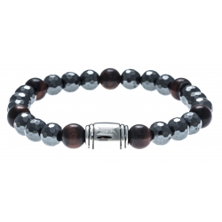 Bracelet acier pour homme - élastique - hématite - œil de tigre - 21cm