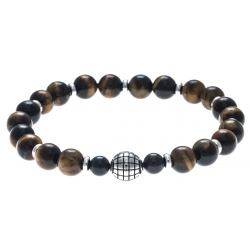 Bracelet acier pour homme - élastique - œil de tigre - 21cm