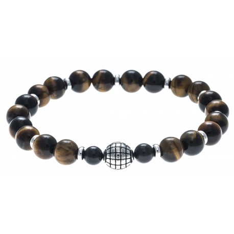 Bracelet acier pour homme - élastique - œil de tigre - 21cm