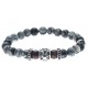 Bracelet acier pour homme - élastique -  jaspe gris mat et rouge