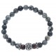 Bracelet acier pour homme - élastique -  jaspe gris mat et rouge